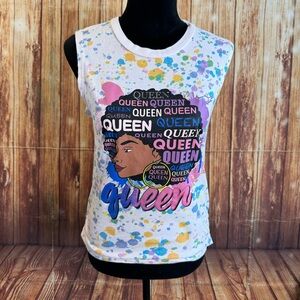 On Fire Women’s Sleeveless Round Neck Colorful Paint Top Queen Size Medium